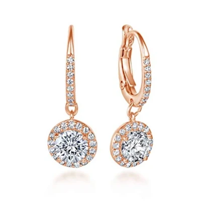 Abbildung von Funkelnde Creolen Ohrringe in funkelnden Kristallpavé mit Tropfen Anhänger I Kreolen klein hängend Zirkonia Steinen Schmuck hochwertiger Juweliersqualität (Rosegold)