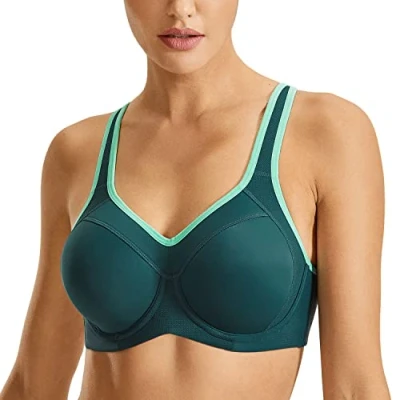 Abbildung von SYROKAN Damen Sport BH Starker Halt Bügel Push Up Ringerrücken Gepolstert Fitness Fichtengrün 80D