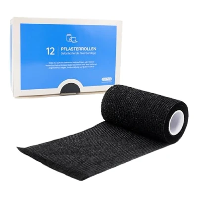 Abbildung von 12x Selbstklebender Verband Selbsthaftende Bandage Pflaster Rolle Fingerpflaster Haftbandage Fixierbinde Elastischer Binde Pferd schwarz blau lila weiß rot hautfarbe