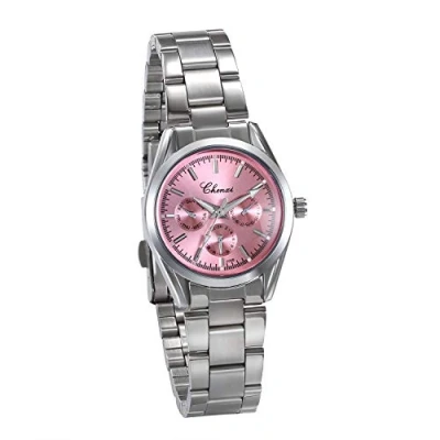 Abbildung von JewelryWe Damen Uhren Elegant Analog Quarz Business Casual Armbanduhr mit Silber Ton Edelstahl Armband, Pink