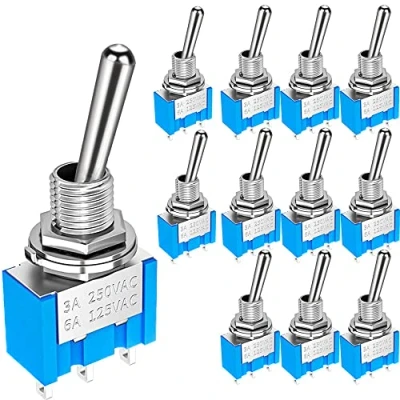 Abbildung von Gebildet 12Stück MTS 103 Blau Mini Kippschalter 125VAC 6A, 3pin 3Position ON/Off/ON EIN/Aus/EIN Schalter für Auto Marinefahrzeuge
