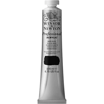 Abbildung von Winsor &amp; Newton 2337386 Professional Acrylfarbe in Künstlerqualität, hohe Farbbrillanz Deckkraft, Archivqualität, 200ml Tube Marsschwarz