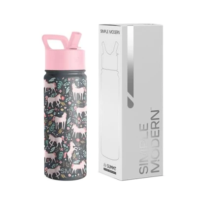 Abbildung von Simple Modern Trinkflasche Kinder mit Strohhalm Sport Isolierte Edelstahl Kindertrinkflasche für Kleinkinder Jungen und Mädchen Summit 530ml Unicorn Fields