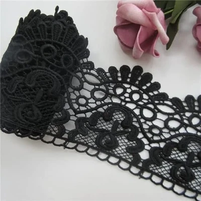 Abbildung von Yulakes 3 Yard 9cm Baumwolle Spitzenband Vintage Häkelband Spitze Borte Häkelspitze Häkel für Nähen Handwerk Hochzeit Deko Scrapbooking Geschenkbox (Schwarz)