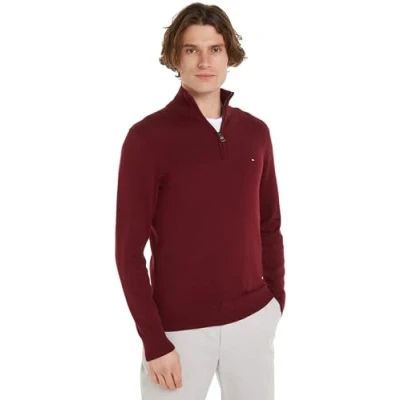 Abbildung von Tommy Hilfiger Essential ZIP MOCK Strickpullover, Herren, Größe: XXL, Deep rouge