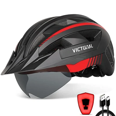 Abbildung von VICTGOAL Fahrradhelm Herren Damen MTB Helm mit Abnehmbarer Magnetische Schutzbrille Visier Atmungsaktiv 21 Belüftungskanäle Radhelm Einstellbare Fahrradhelme (XL: 59 63cm, Schwarz Rot)