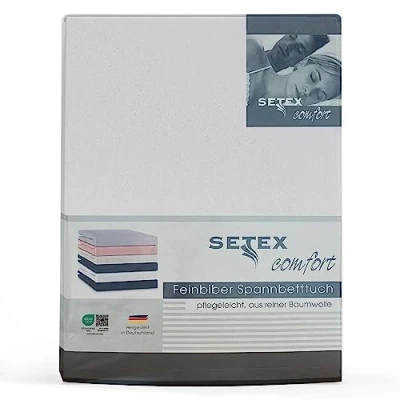 Abbildung von Setex Feinbiber Bettlaken mit Gummizug kuschelig weich Biber Spannbettlaken aus 100% Baumwolle rundum Spanngummi Bettwäsche ganzjährig Betttuch 100x200 cm Offwhite