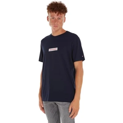 Abbildung von Tommy Hilfiger Herren T Shirt Kurzarm Rundhalsausschnitt, Blau (Desert Sky), S