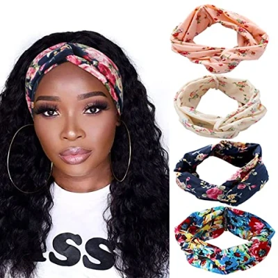Abbildung von DRESHOW 4 Stück Damen Stirnband Elastische Weiche Stirnbänder Kopfband Haarband Kopf Wickeln Niedlich Haarschmuck für Alltag Yoga Sport Fitness