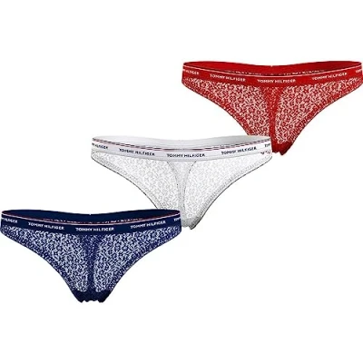 Abbildung von Tommy Hilfiger Thong 3 PACK String, Damen, Größe: Small, Desert sky/white/primary red