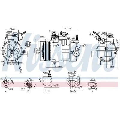 Abbildung von NISSENS 890800 Kompressor 7SBH17C 12 PAG 46 R 134a FORD: Tourneo Connect / Grand V408 Estate, Transit Van