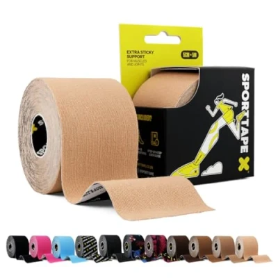 Abbildung von SPORTTAPE Kinesiologie tape Beige Physio und sport bei verletzungen schmerzen Elastisches hypoallergen muskel kinesiotapes wasserfest 5 m Rolle Kinesiotape