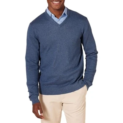 Abbildung von Amazon Essentials Herren Pullover mit V Ausschnitt (in Übergröße erhältlich), Blau Heide, XXL