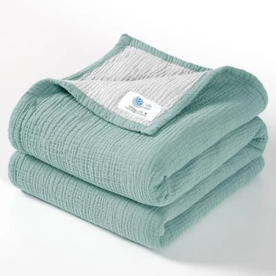 Abbildung von Lulu moon Musselin Babydecke Baumwoll Steppdecken für Kleinkinder wendbare Kinderbettdecke Babys, Jungen und Mädchen, 120 x cm (Salbei)
