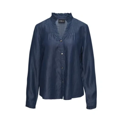 Abbildung von s.Oliver BLACK LABEL Leichte Bluse aus Lyocell Denim mit Rüschen und Biesen blau 38