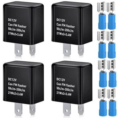 Abbildung von Gebildet 4Stücke Universal 12V 2Polig Blinkrelais, Auto Motorrad Elektronische LED Blinker Licht Relais, Relais mit Regler Blinken, Geschwindigkeit Einstellbar (schwarz)