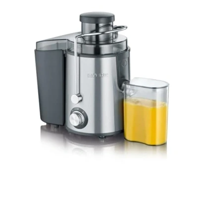Abbildung von SEVERIN Entsafter, geräuscharme Saftmaschine für vitaminreiche Obst und Gemüsesäfte, elektrische Saftpresse aus Edelstahl, 500 ml Auffangbehälter, schwarz/Edelstahl ES 3566