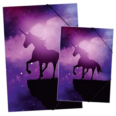 Abbildung von itenga Set Zeichenmappe DIN A3 und Sammelmappe A4 mit Motiv Gummizugmappe für Kinder Jugendliche Schüler Mädchen Jungen (Set magisches Einhorn)
