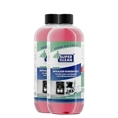 Abbildung von SUPER CLEAN 2 x 1000ml Universal Entkalker Kaffeevollautomat Flüssig Für alle Maschinen &amp; Marken 20 Entkalkung Effektiver Flüssigentkalker von Kaffeemaschinen, Wasserkocher Duschen
