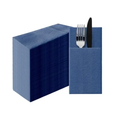 Abbildung von PAW Airlaid Pocket Servietten (39 x 40 cm) I 50 Stück Einfarbig Stoffähnlich Elegante Tischdekoration HoReCa Zu Anlässen wie Hochzeiten, Feiern, Weihnachten Unicolor: Dunkelblau