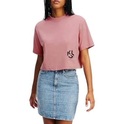 Abbildung von Karl Lagerfeld Jeans Cropped Monogram TEE Tshirt basic, Damen, Größe: Medium, Foxglove