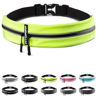 Abbildung von Fitgriff® Laufgürtel für Handy Lauftasche Jogging, Hüfttasche, Sportgürtel, Running Belt zum Joggen, Laufen, Sport, Fitness passend alle Smartphones (Neon Yellow, 62 90cm Bauchumfang)