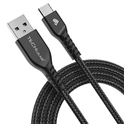 Abbildung von TECHGEAR 2M USB C Kabel Typ Nylon Geflochtene Ladekabel und Synchronisation für iPad Air 4. 5. Generation, Pro 12,9 2018 2024 11, 10, Mini 6, mehr 2 Meter Schwarz