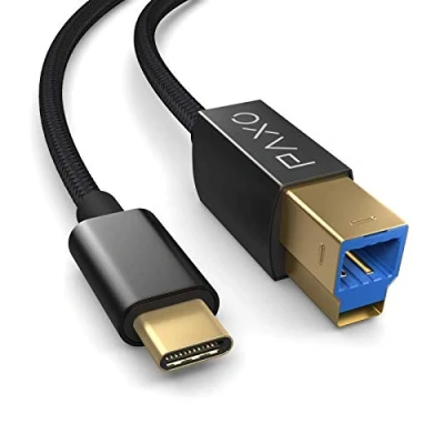 Abbildung von PAXO 3m Nylon USB C Druckerkabel, 3.1 (USB 3.0), schwarz, Stecker auf B, Ladekabel, Datenkabel, Goldstecker