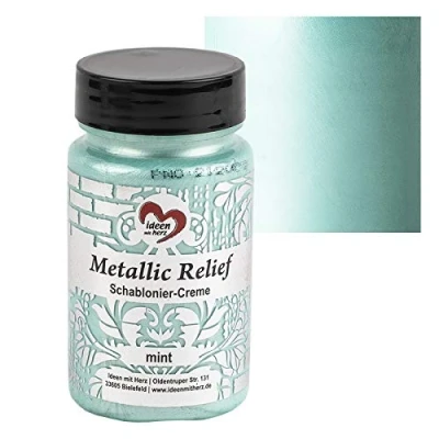 Abbildung von Ideen mit Herz Schablonier Creme Metallic Relief feine Strukturpaste Schablonierfarbe Schablonierpaste 90 ml auf Wasserbasis (mint)