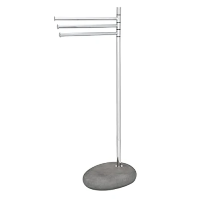 Abbildung von WENKO Kleider und Handtuchhalter Pebble Stone, mit 3 beweglichen, parallelen Armen, natürliches Design Steinoptik, extra schwere Bodenplatte, 38 x 84 23 cm, Grau