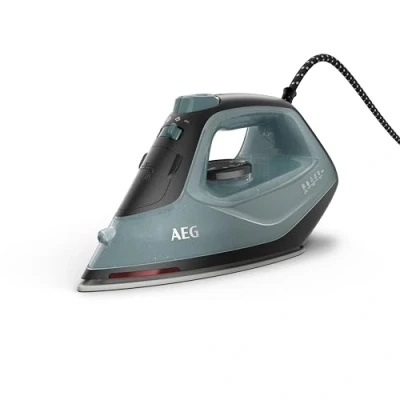 Abbildung von AEG SI5 2 6OG Dampfbügeleisen / 2400W 110g Dampfstoß 0 26g Dampf/Min. Feinspray 24% Recyclingkunststoff 2m Kabel 180 drehbar Anti Kalksystem Keramikbügelsohle grün grau