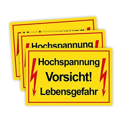 Abbildung von 3 Stück Vorsicht ! Hochspannung Lebensgefahr Schild 20 x 30 cm aus stabiler PVC Hartschaumplatte 3mm mit UV Schutz von STROBO