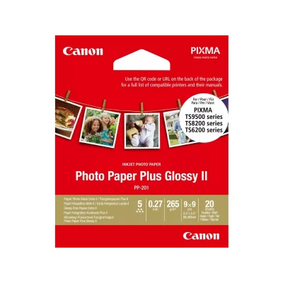 Abbildung von Canon Fotopapier PP 201 Plus Glossy II 8,9 x cm, 20 Blatt (265 g/qm) für Tintenstrahldrucker 2311B070 Weiß
