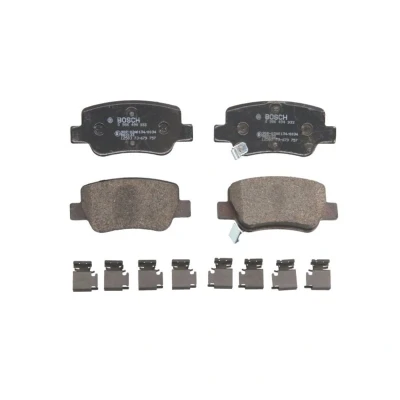 Abbildung von BOSCH 0 986 494 933 Bremsbelagsatz Low Metallic mit integriertem Verschleißwarnkontakt, akustischer Verschleißwarnung Feder