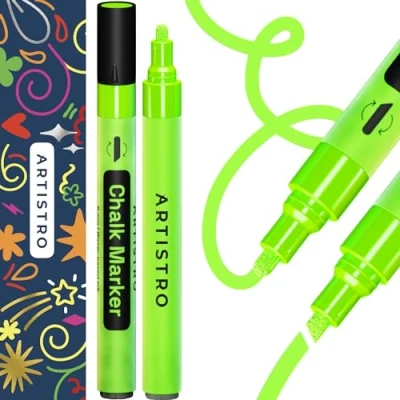 Abbildung von Artistro 2 Grün Neon Kreidemarker radierbare Kreidestifte mit 3 mm wendbarer Spitze für Tafel, Kreidetafel, Autofenster, Glas Flüssigkreide Marker, ideal Kinder und Erwachsene, Restaurants