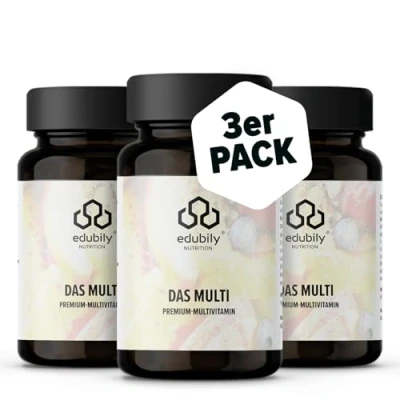 Abbildung von edubily nutrition® Multivitamin Kapseln mit Vitaminen, Mineralien &amp; Spurenelementen wie Chrom, Jod, Kupfer, Mangan, Molybdän, PQQ, Q10, Selen, Zink, ohne Eisen 90 (Multi Iod 3er Pack)