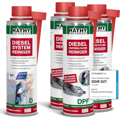 Abbildung von MATHY DPF Kur Reiniger Diesel Set Systemreiniger für Intensive Partikelfilter Reinigung Additiv, 4 Dosen