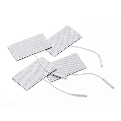 Abbildung von Promed Gewebe Elektrode 45 x 80 mm, 4 Stück, selbstklebende Tens Elektroden mit 2mm Stecker Anschluss für TENS/EMS Geräte, wiederverwendbar