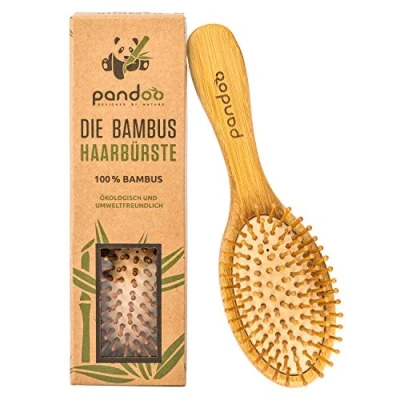 Abbildung von pandoo Bambus Haarbürste mit Naturborsten Vegan, umweltfreundlich Natur Bürste Bambusborsten für natürlich schöne Haare Männer, Frauen &amp; Kinder Detangler