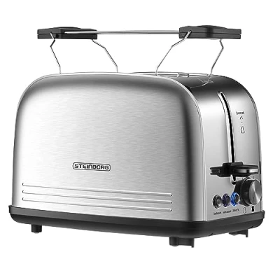 Abbildung von Edelstahl Toaster mit Brötchenaufsatz 2 Scheiben Doppelschlitz 7 Stufen 4 Funktionen Toastautomat Krümelschublade