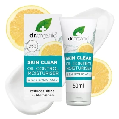Abbildung von Dr. Organic Skin Clear Feuchtigkeitscreme, Ölkontrolle, Für Akne &amp; Klare Haut, Salicylsäure, Fettige, Problemhaut, tierversuchsfrei, paraben und SLS frei, recycelt recycelbar, biologisch, 50ml