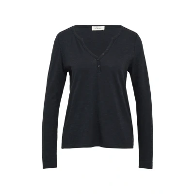 Abbildung von s.Oliver MIT Henleyausschnitt UND Flammstruktur Langarmshirt, Damen, Größe: 38, Navy