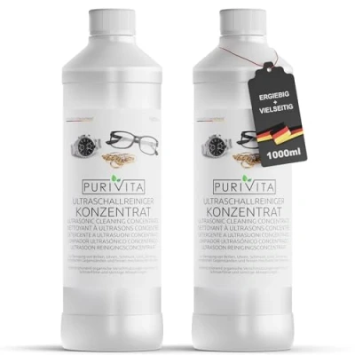 Abbildung von PURIVITA Ultraschallreiniger sehr ergiebiges Konzentrat reinigt Brillen, Schmuck, Zahnersatz, etc. für Ultraschallgeräte &amp; Ultraschallbad Ultrasonic Cleaner 2000 ml