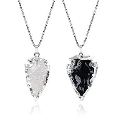Abbildung von COAI Geschenkideen Unisex Halsketten mit Pfeilspitze Anhänger aus Obsidian und Bergkristall Druzy