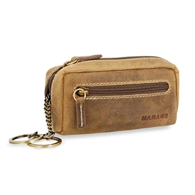 Abbildung von MANAGE XXL Schlüsseltasche Leder Braun für Damen und Herren mit Münzfach echtleder Schlüsseletui Schlüsselmäppchen keychain Unisex Schlüssel Autoschlüssel Hunter