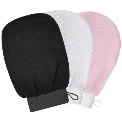 Abbildung von 3Stück Peelinghandschuh, Exfoliating Gloves Waschhandschuh Körper Duschhandschuh Massage Peeling Handschuh Handschuhe für Und Gesicht Schwarz,Rosa,Weiß
