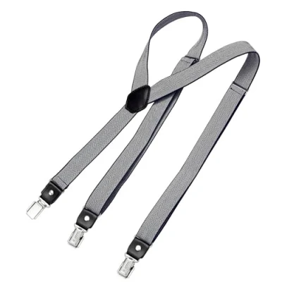 Abbildung von DonDon Hosenträger für Herren schmal 2,5 cm mit 3 extra starken Clips in Y Form elastisch und längenverstellbar, Fischgrätmuster Dunkelblau
