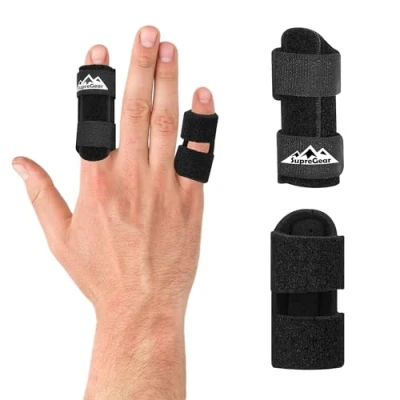Abbildung von supregear Fingerschienen, 2er Pack Universelle Fingerschienen zur Begradigung und Unterstützung bei Gebrochenen Schnappfingern für Mittel , Zeige Ring Kleinfinger, Schwarz