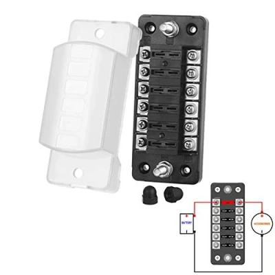 Abbildung von Jtron 6 weg KFZ Sicherungskasten für ATO/ATC 1 20A Sicherung DC 32V M5 Schraubsteckverbinder Sicherungshalter mit Boot Marine SUV (6 Way No negativ)