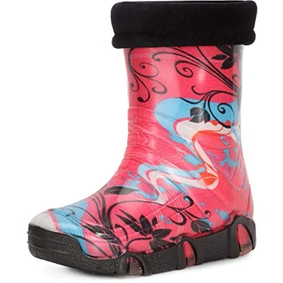 Abbildung von Ladeheid Kinder Mädchen Jungen Gummistiefel Gefüttert Swk32 (Rosa Muster 32, 27/28 EU)